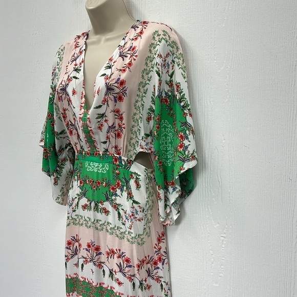 En Creme - Colorful Pastel Floral Flow Sleeves Cutout Maci Dress Size Small - Picture 3 of 15